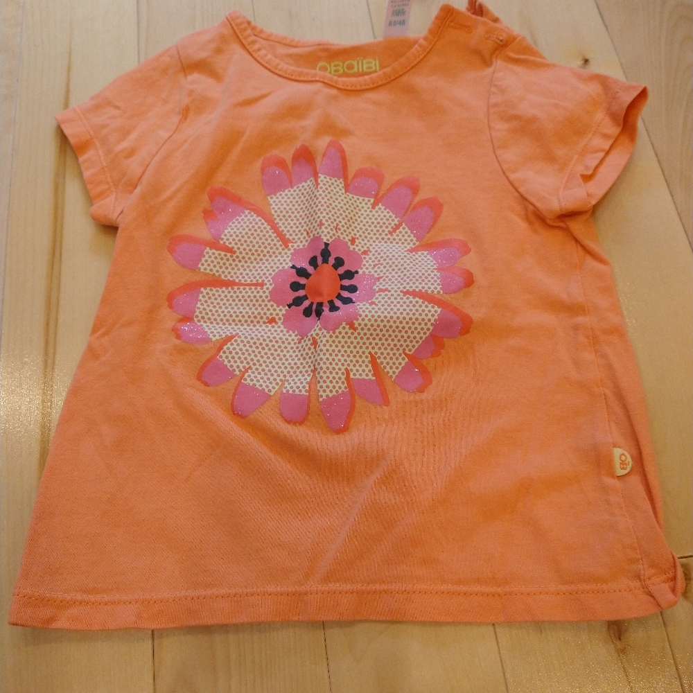 24m Obaibi orange pink flower t-shirt French